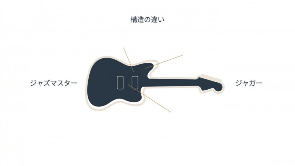 ジャズマスターとジャガーの構造差を示すオフセットギターの比較図